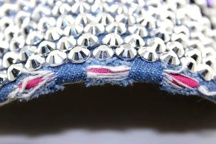 Women's Rhinestone Butterfly Denim Baseball Cap Adjustable Snapback