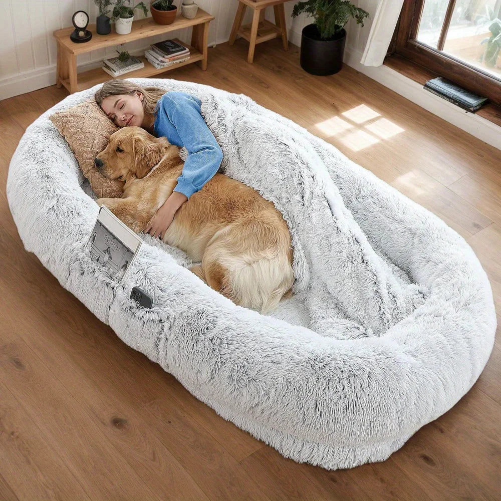 Washable Faux Fur Orthopedic Human Dog Bed for People and Pets