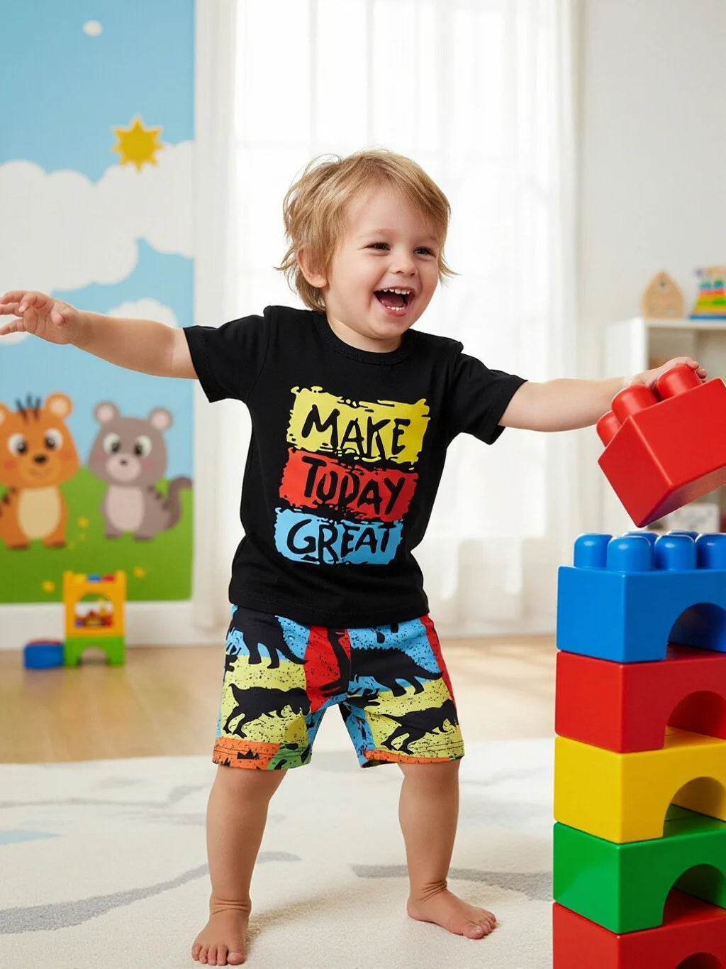Toddler Boy Summer Letter Print T-Shirt and Shorts Set
