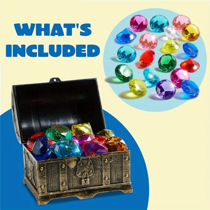 16 Big Colorful Diamond Pool Toys with Pirate Treasure Chest for Kids