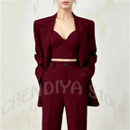 Women's Single Button Tailored Blazer and Pants Suit Set