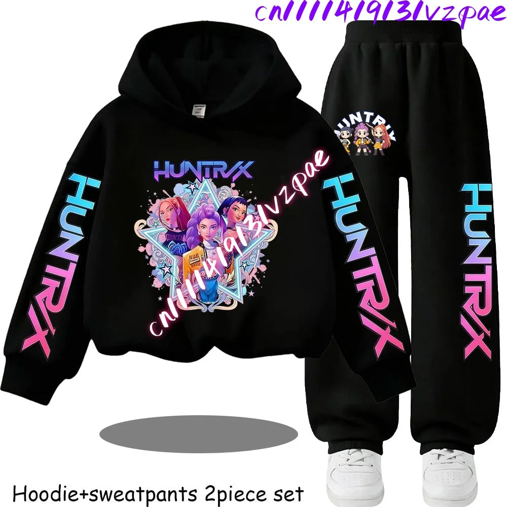 Girls' Print Hoodie Pants Two-Piece Set