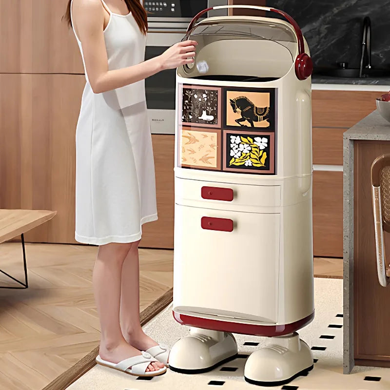 Multi-Layer Kitchen Trash Can with Lid and Odor Control