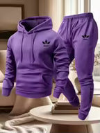 Men's Warm Fleece Lined Printed Hoodie and Jogger Pants Tracksuit Set