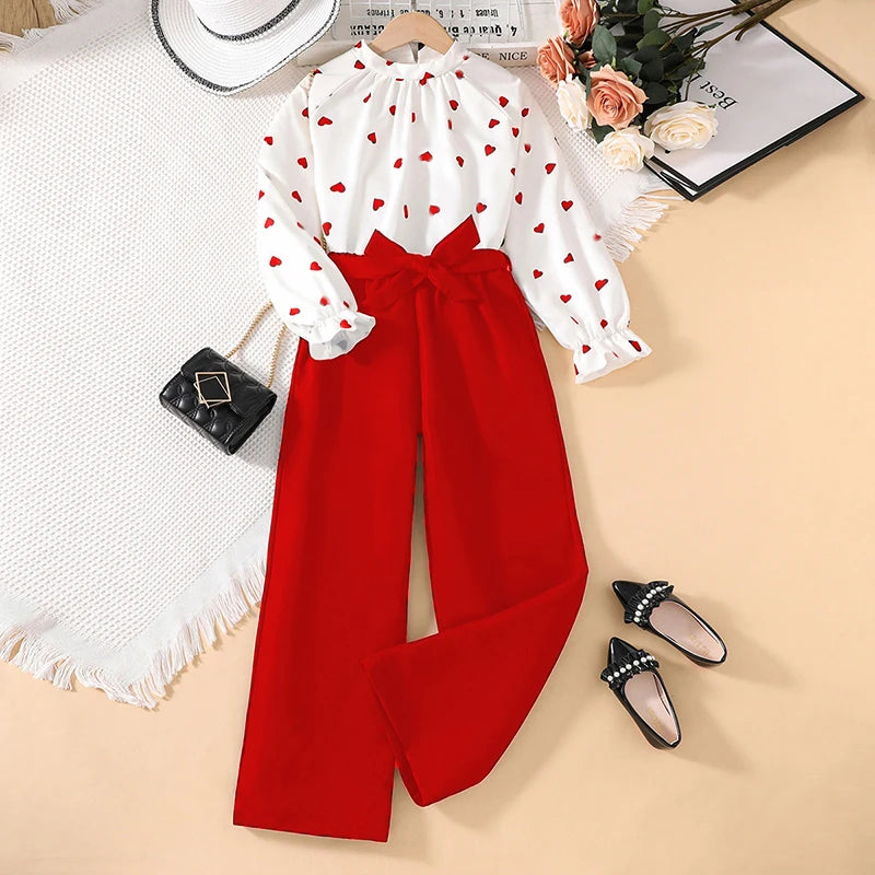 Girls' Long Sleeve Shirt Wide Leg Pants Two-Piece Set CF7037