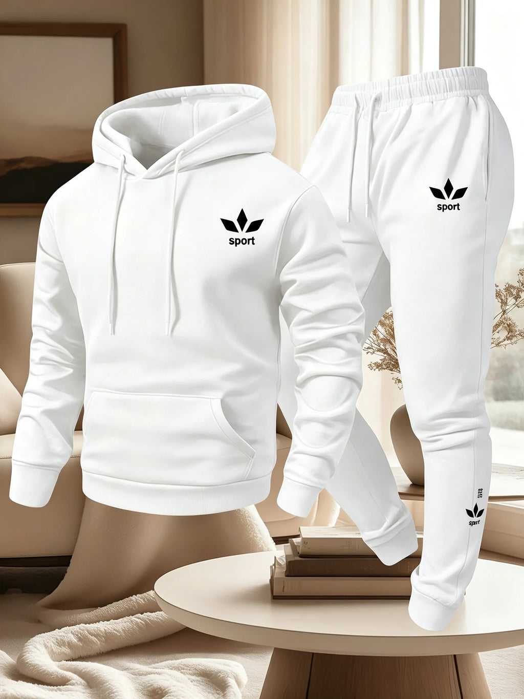 Men's Warm Fleece Lined Printed Hoodie and Jogger Pants Tracksuit Set
