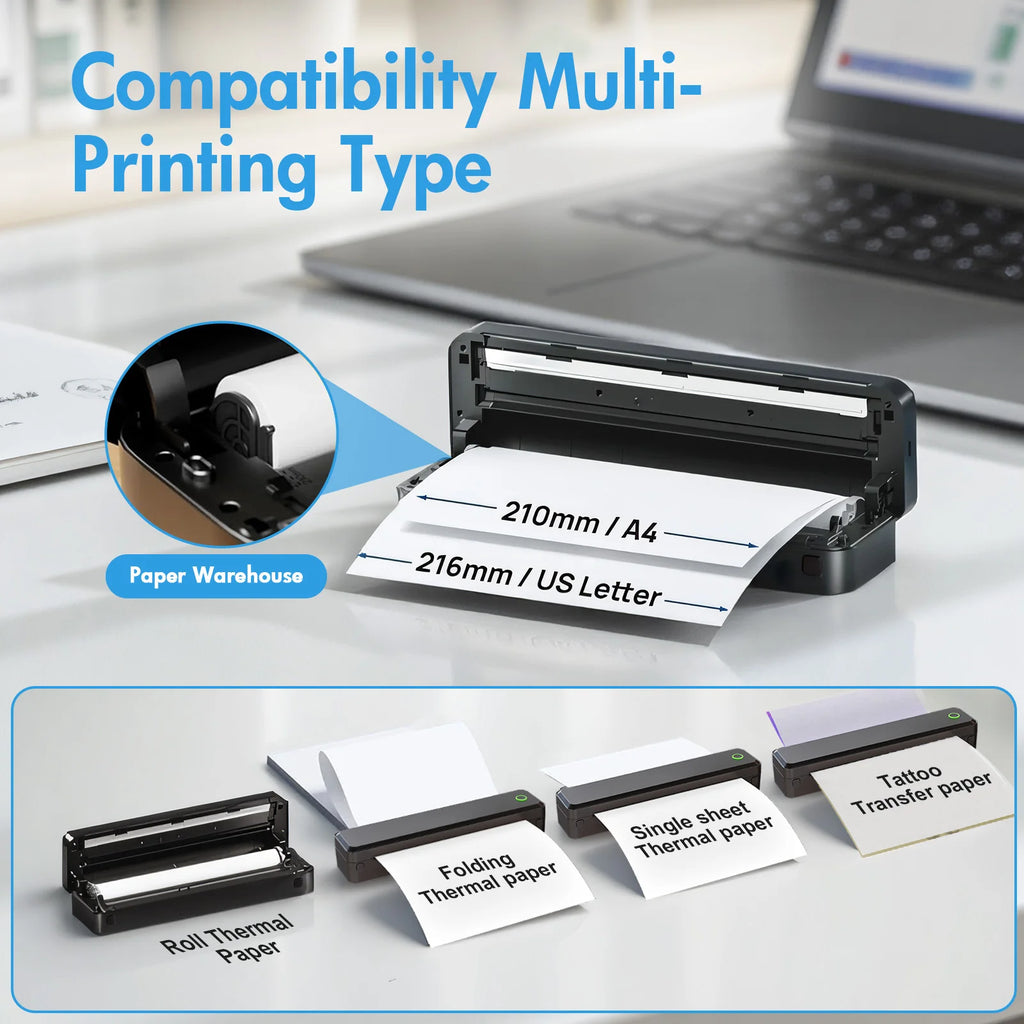 Portable Wireless Bluetooth Inkless Thermal Mobile Printer U8