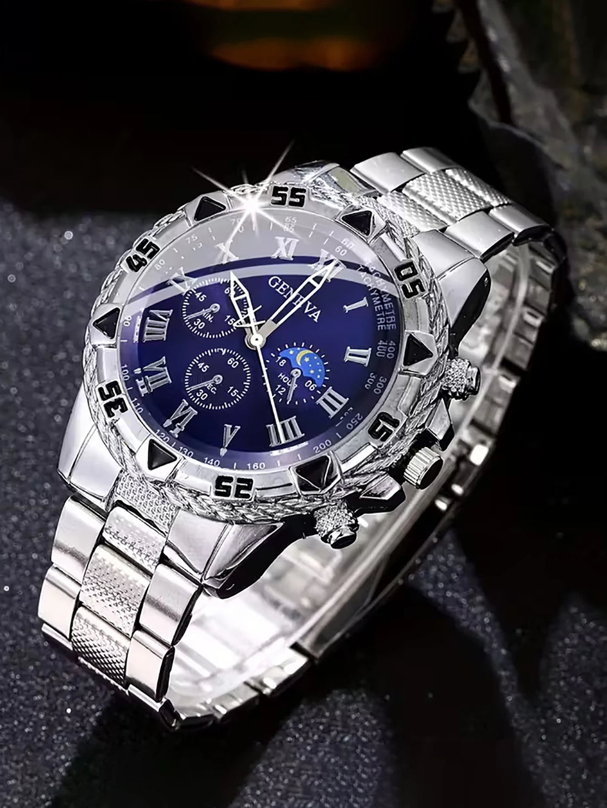 Men's Quartz Watch with 5-Piece Chain Accessories Set Star Pattern