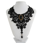 Women's Vintage Black Lace Beaded Gothic Collar Necklace Pendant