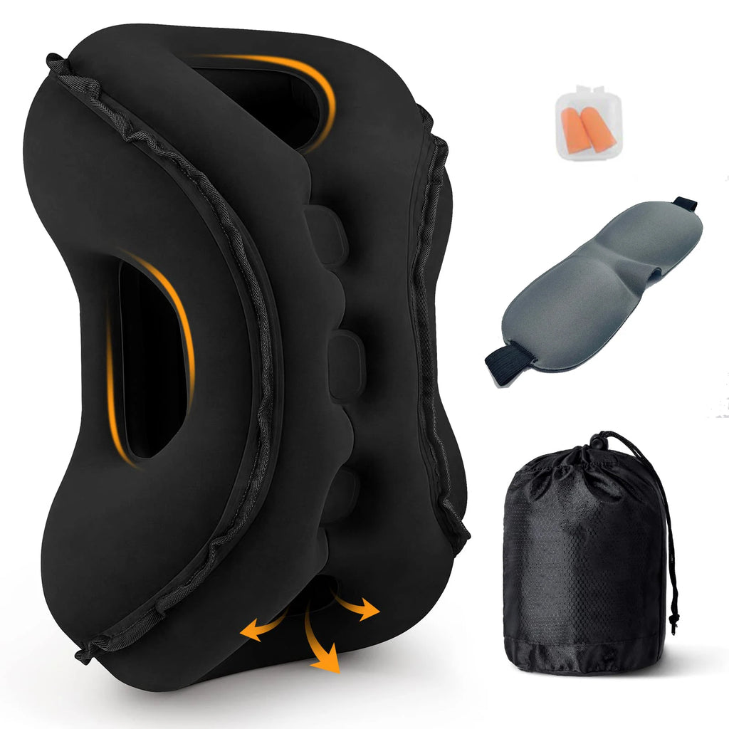 Inflatable Neck Pillow with Eye Mask and Earplugs