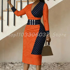 Women's Polka Dot Color Block V-Neck Midi Dress