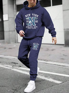 Men's Casual Gothic Letter Print Hoodie and Pants Two Piece Tracksuit Set