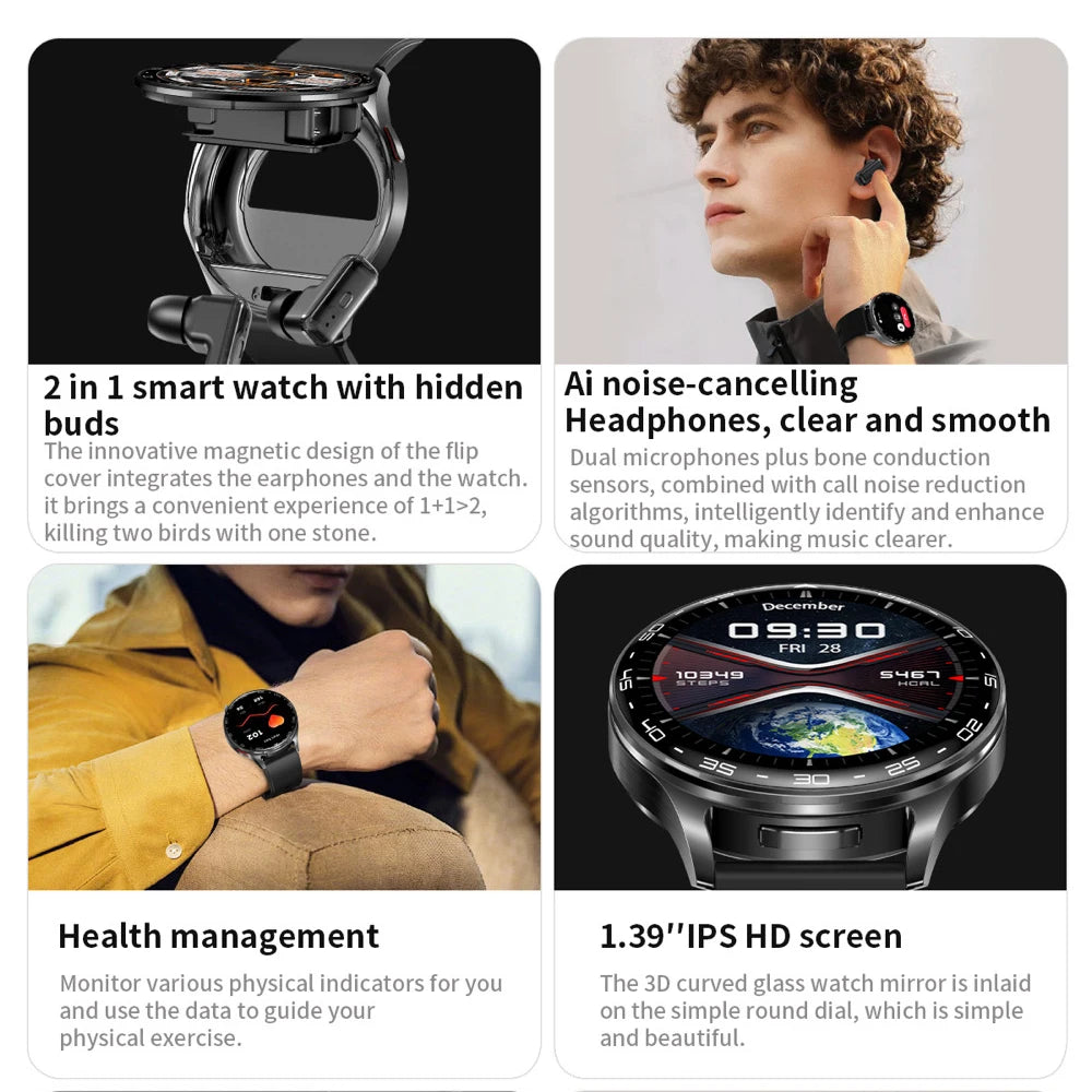 Two-in-One Smartwatch with Built-In Wireless TWS Earbuds