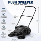 Walk-Behind Hand Push Floor Sweeper and Manual Yard Cleaner