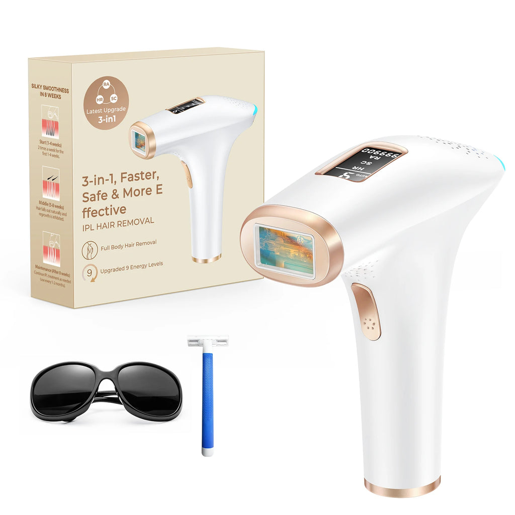 IPL Hair Removal Device with 999900 Flashes and 3-in-1 Modes