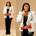 Women's Vintage Pearls Beaded Blazer Jacket Evening Gown