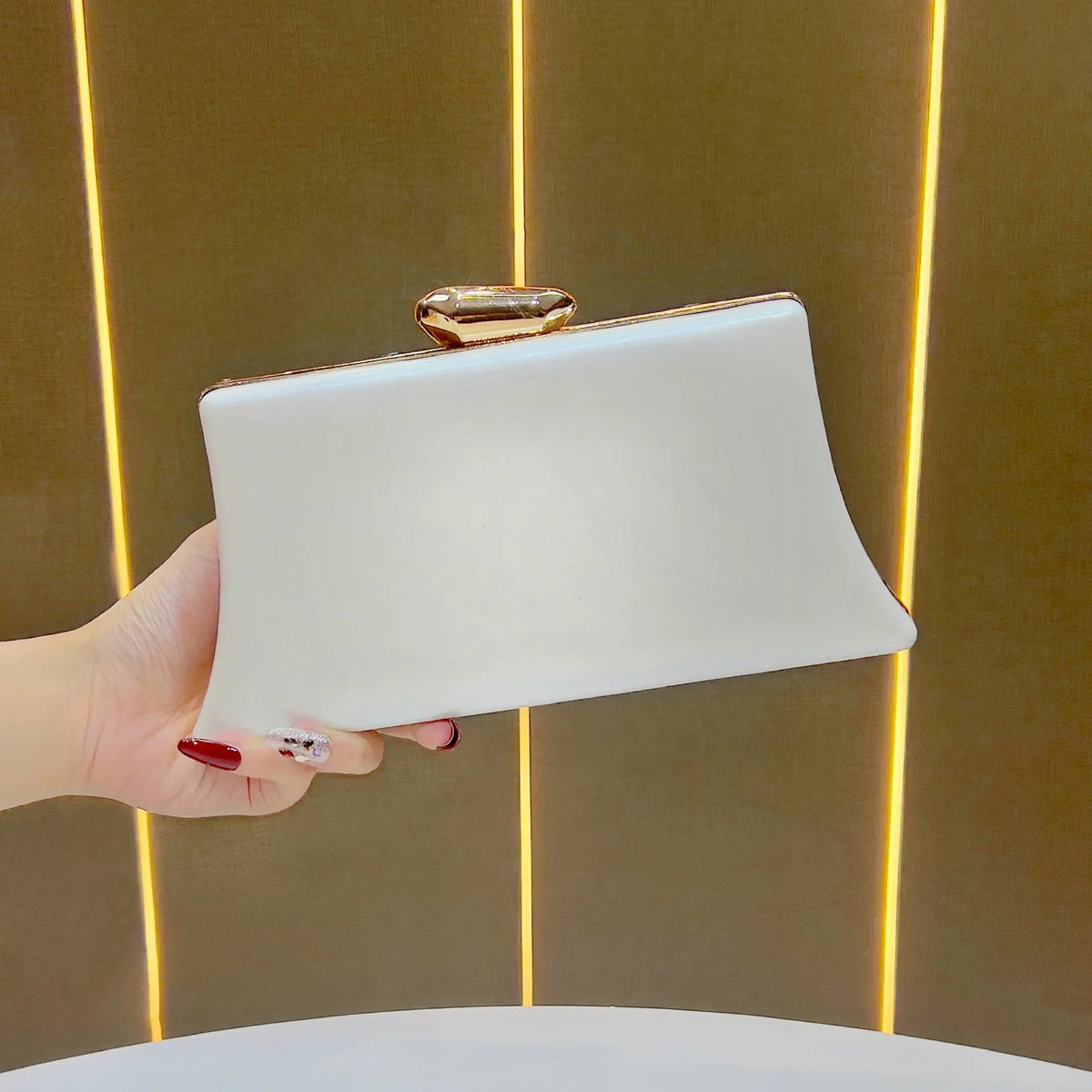 Women's Metallic Trapezoid Evening Clutch Bag with Gold Clasp