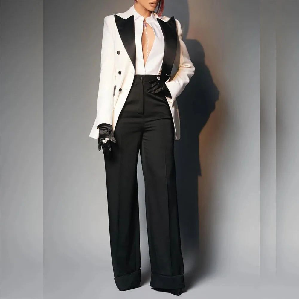 Women's Double Breasted Peak Lapel Slim Fit Pants Suit
