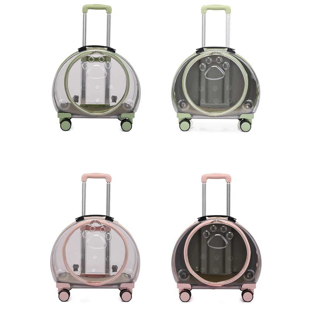 Portable Breathable Transparent Rolling Pet Travel Backpack