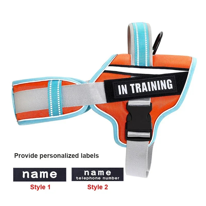 Adjustable Nylon Dog Harness with Neck Guard and Reflective Breathable Mesh Vest