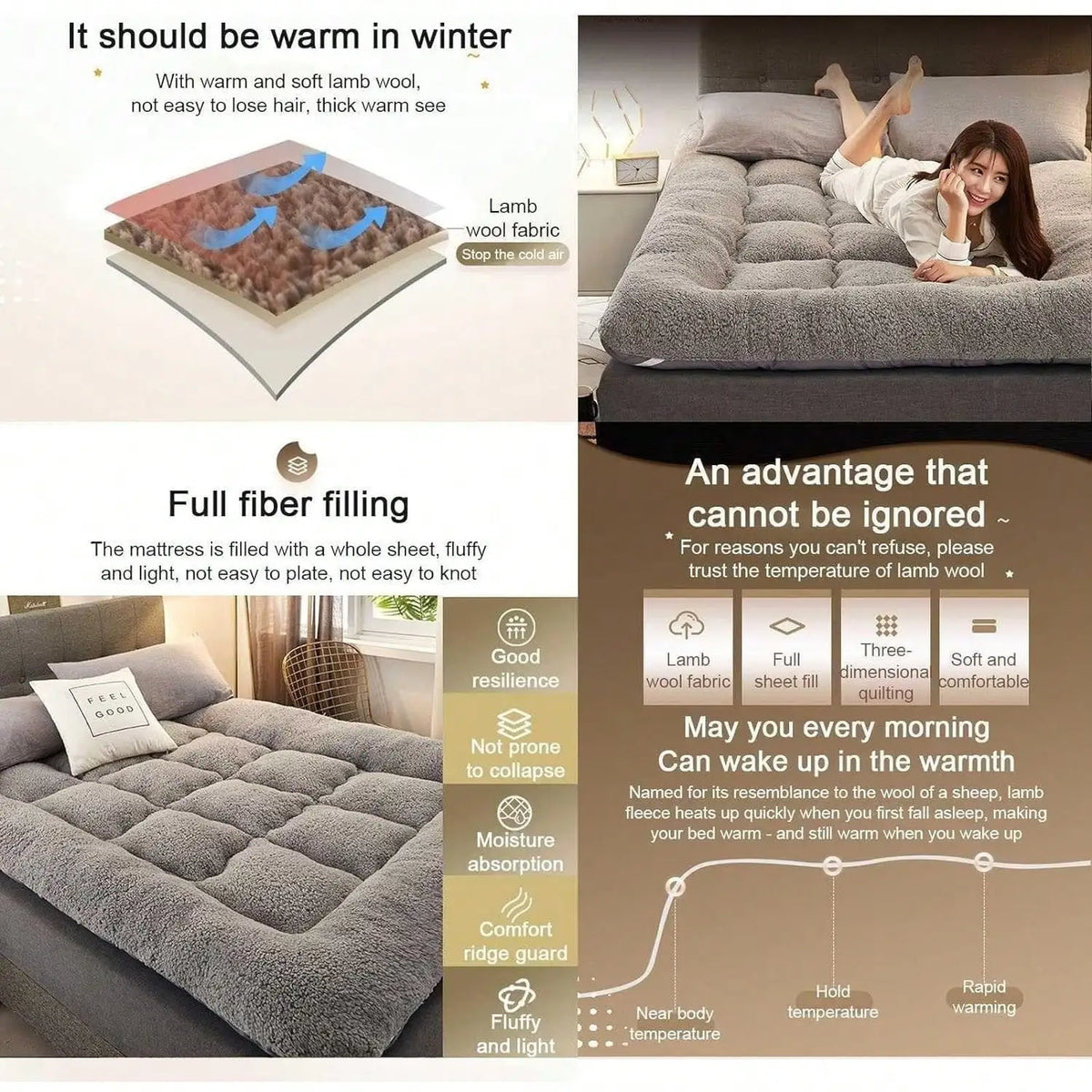 Japanese Floor Futon Mattress and Fluffy Roll Up Bed