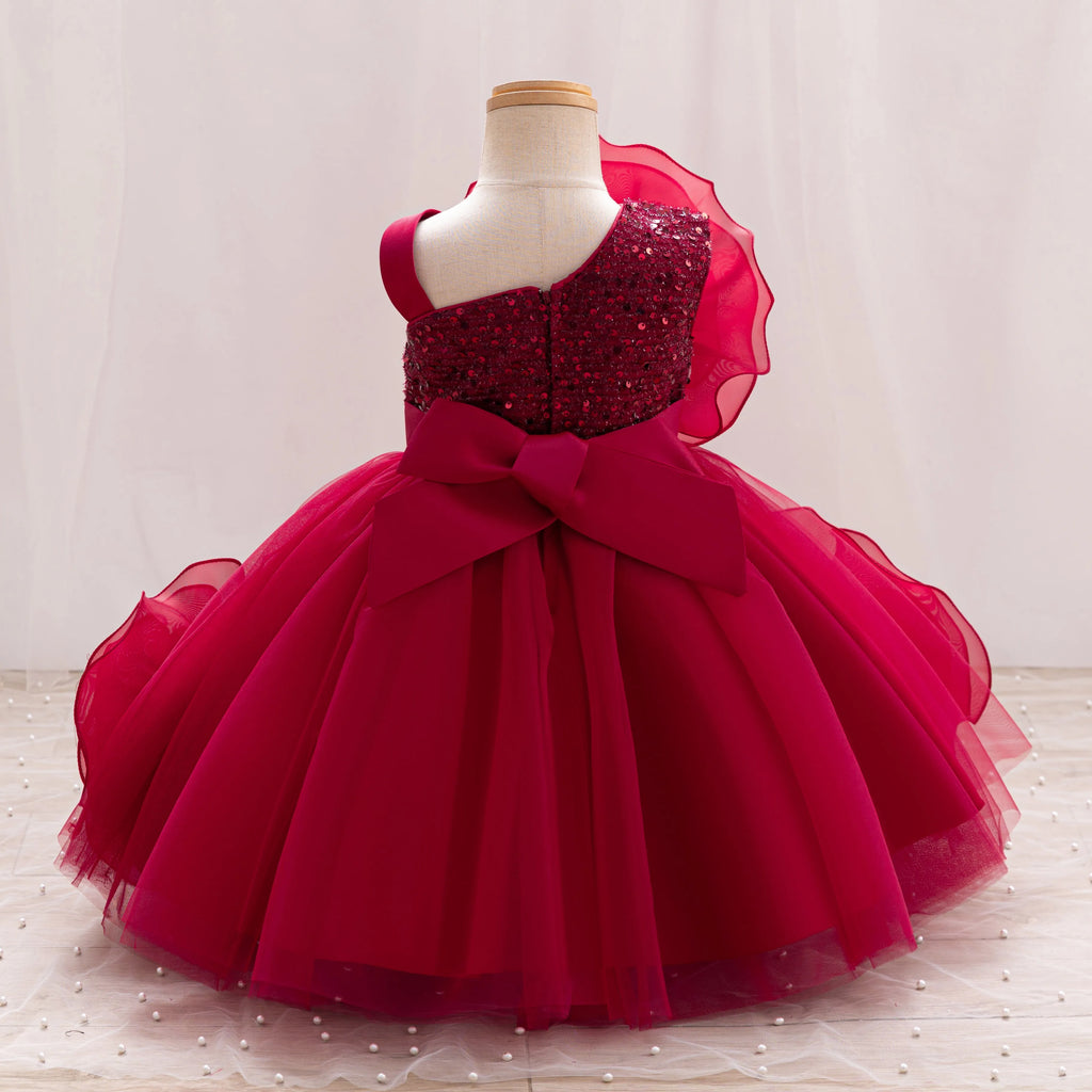 Girls' Sparkling Single Shoulder Puffy Skirt Pageant Dress