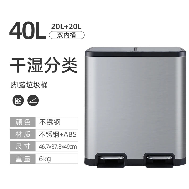 Double Compartment Pedal Trash Can with Lid and Sorting Bins