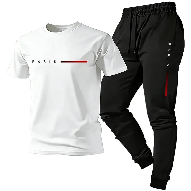 Men's Casual Round Neck T-Shirt and Sweatpants Set