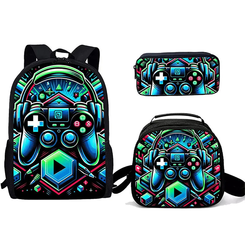 Unisex Gaming Controller 3D Print Backpack 3-Piece Bag Set
