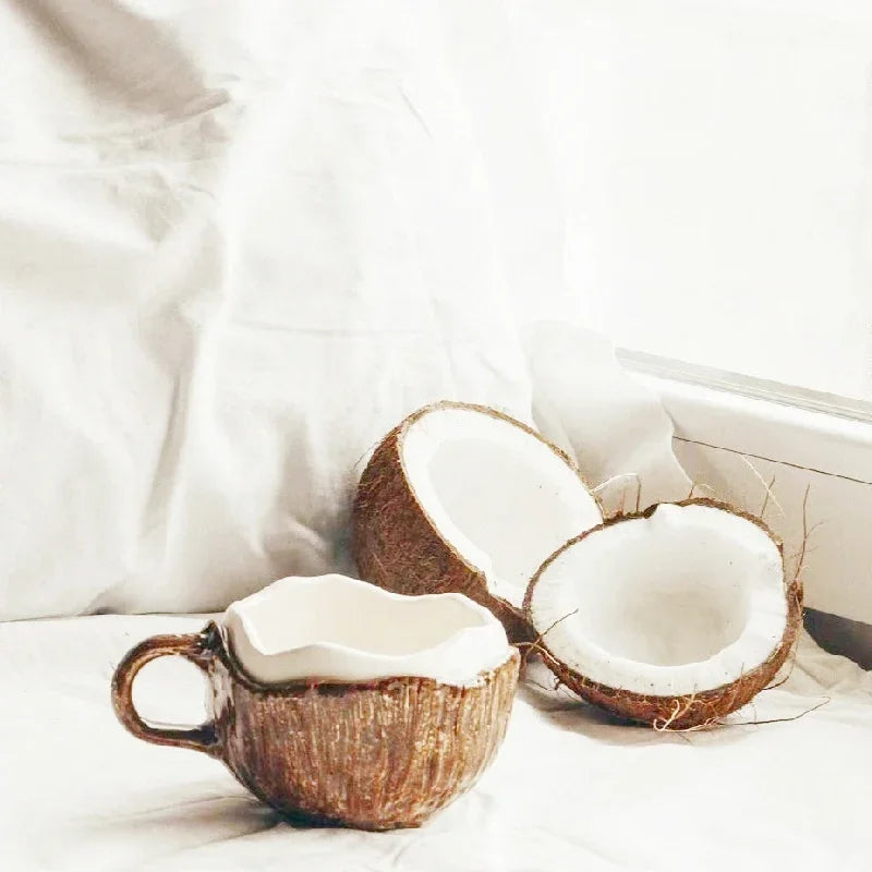 Retro Coconut Shell Hand-Pinched Irregular Ceramic Coffee Mug 10.1 fl oz