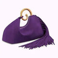 Women's Tassel Metal Handle Faux Suede Tote Bag