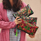 Vintage Embroidered Ethnic Style Long Wallet Wristlet Clutch Bag