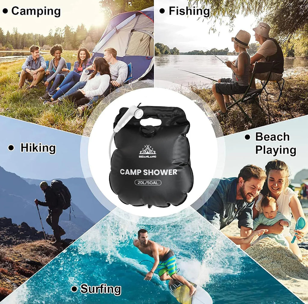 Portable Solar Heated Camping Shower with 5.3-Gallon Bag