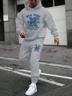 Men's Casual Gothic Letter Print Hoodie and Pants Two Piece Tracksuit Set