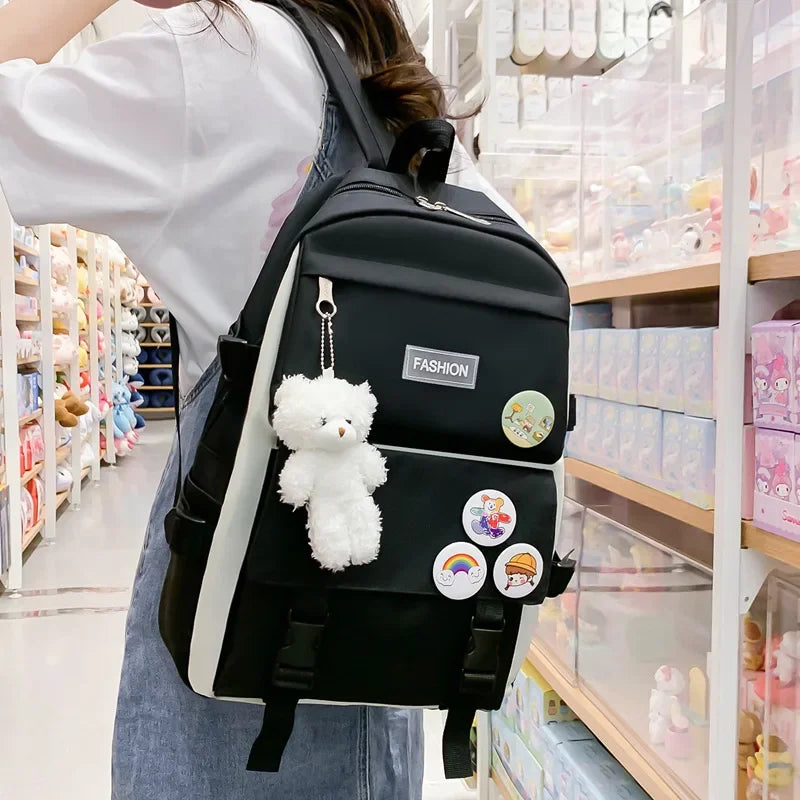 Girls' Waterproof Fashion Laptop Backpack 5-Piece School Bag Set