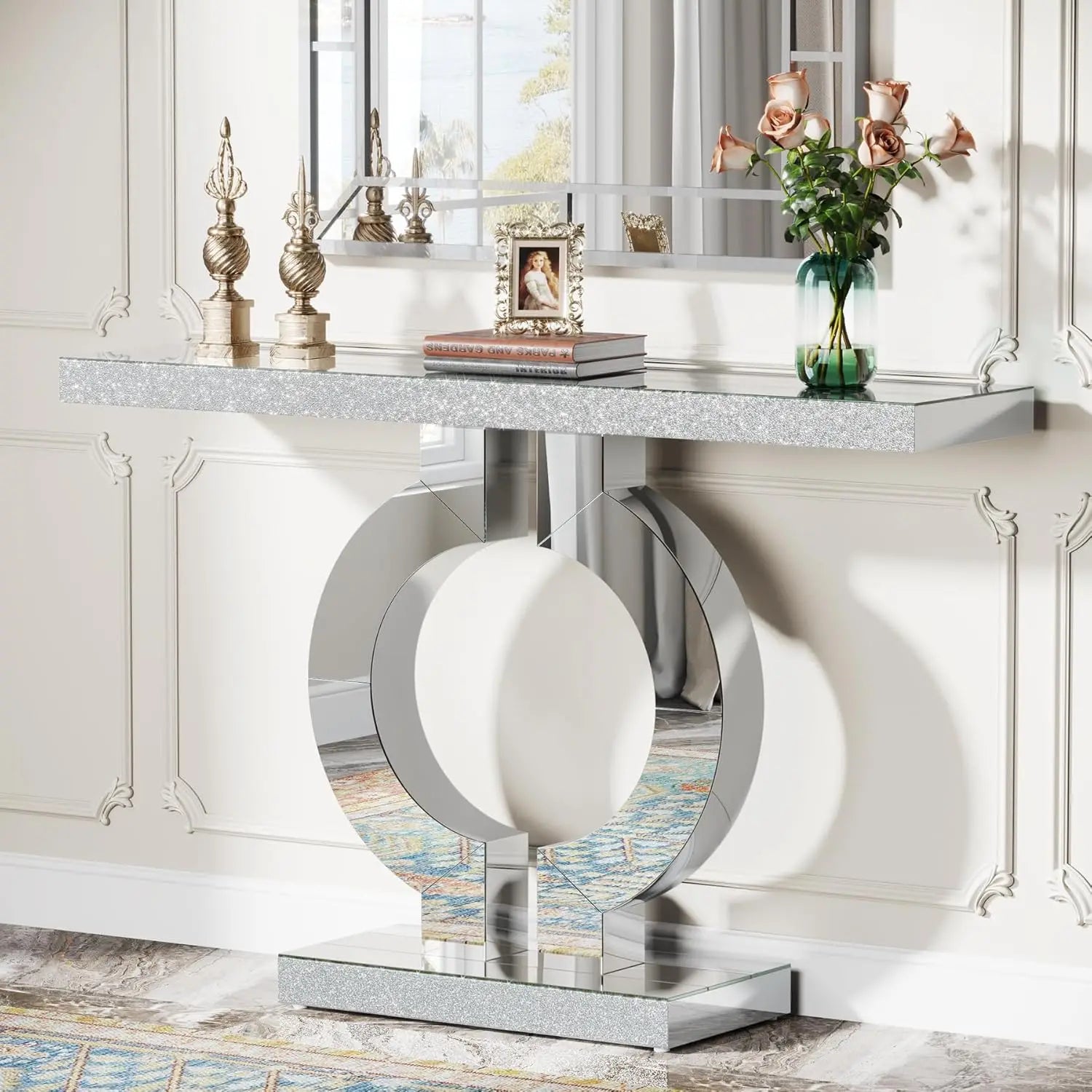 Modern Mirrored Console Table for Entryway and Living Room