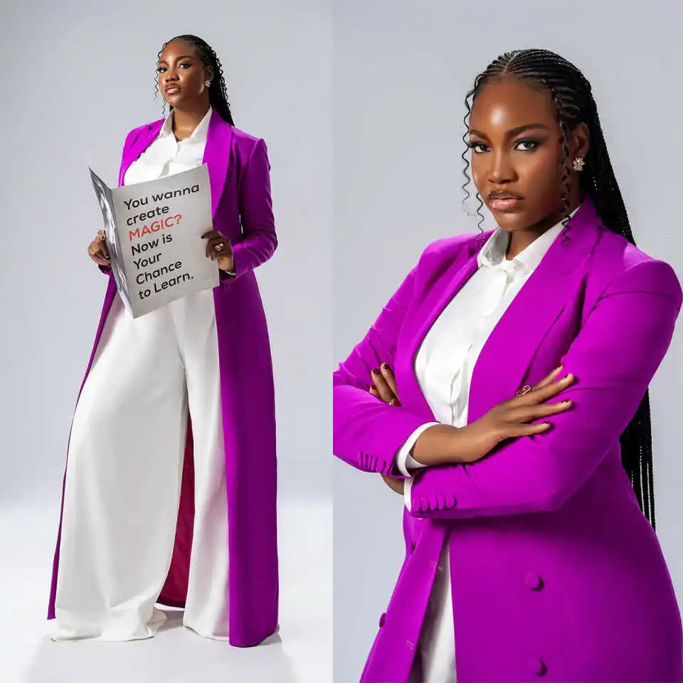 Women's Vintage Double Breasted Long Blazer Evening Gown