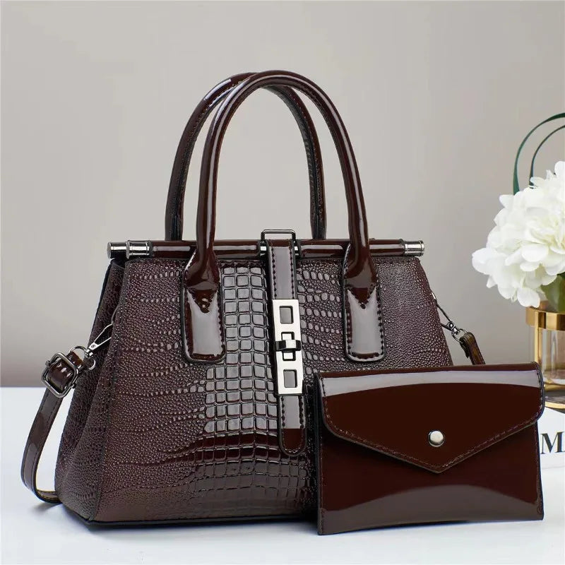 Women's Crocodile Pattern Crossbody Shoulder Tote Bag