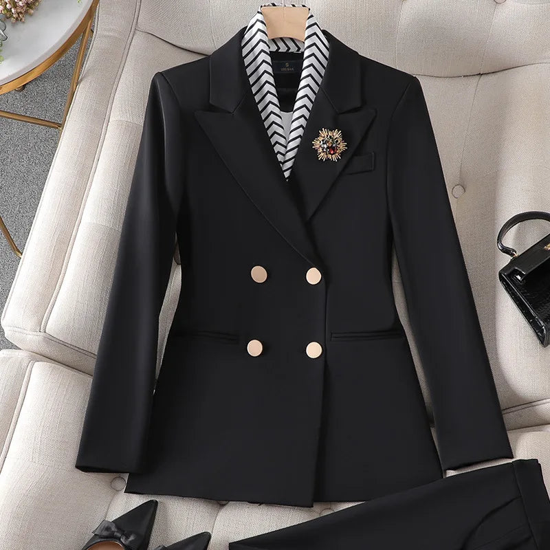 Women's Double Breasted Blazer Pants Suit