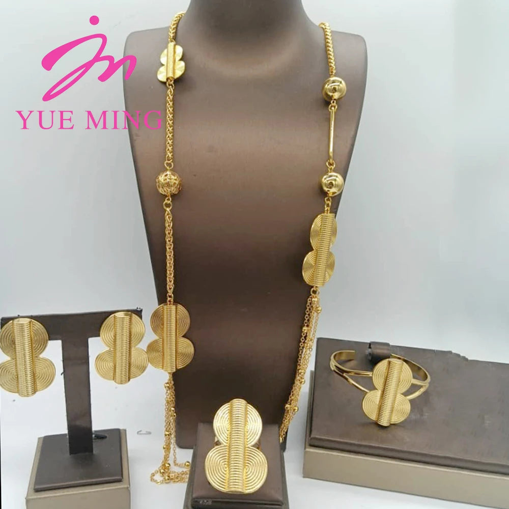 Women's Fashion Trendy Multi Layer Chain Necklace Earrings Bangle Ring Jewelry Set