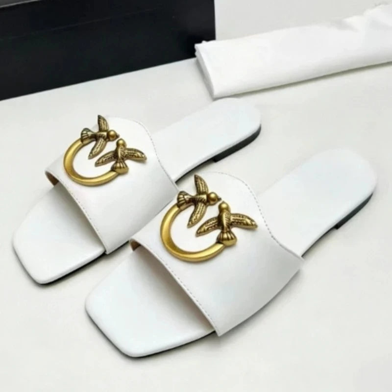 Women's Slip-On Square Toe Flat Slide Sandals