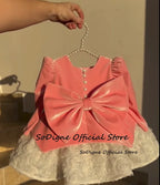 Girls' A-Line Velvet Square Collar Short Princess Dress