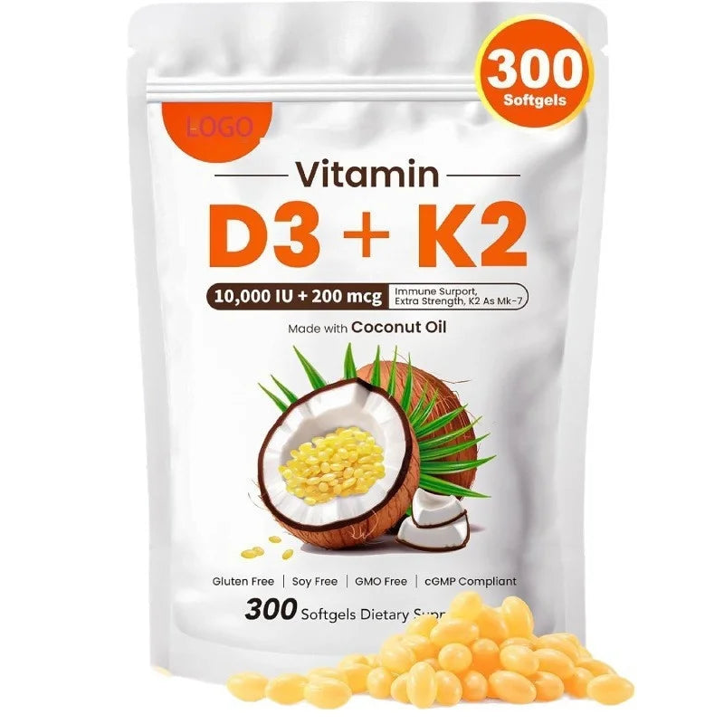 Vitamin D3 K2 Coconut Oil Bone Health Softgels 300 Count