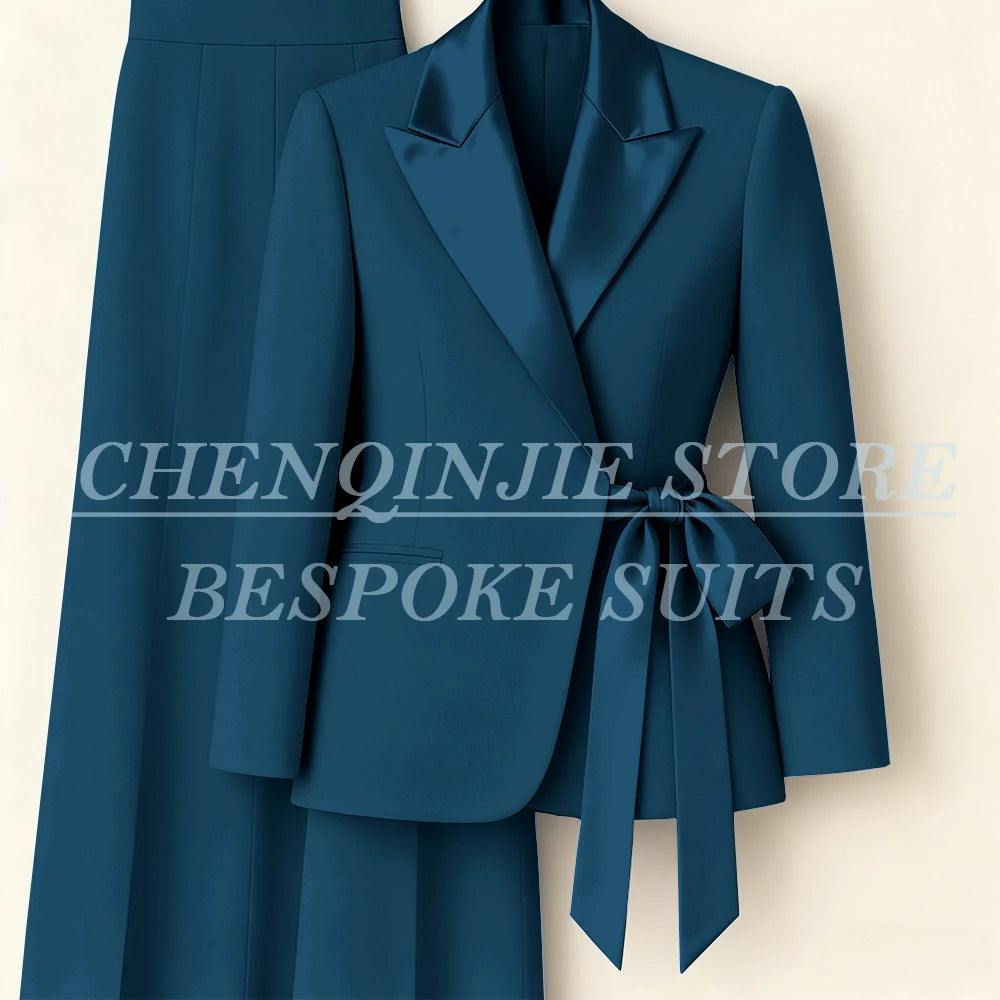 Women's Tailored Blazer Wide Leg Pants Suit