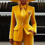 Women's Velvet Notch Lapel Slim Fit 2 Piece Pants Suit