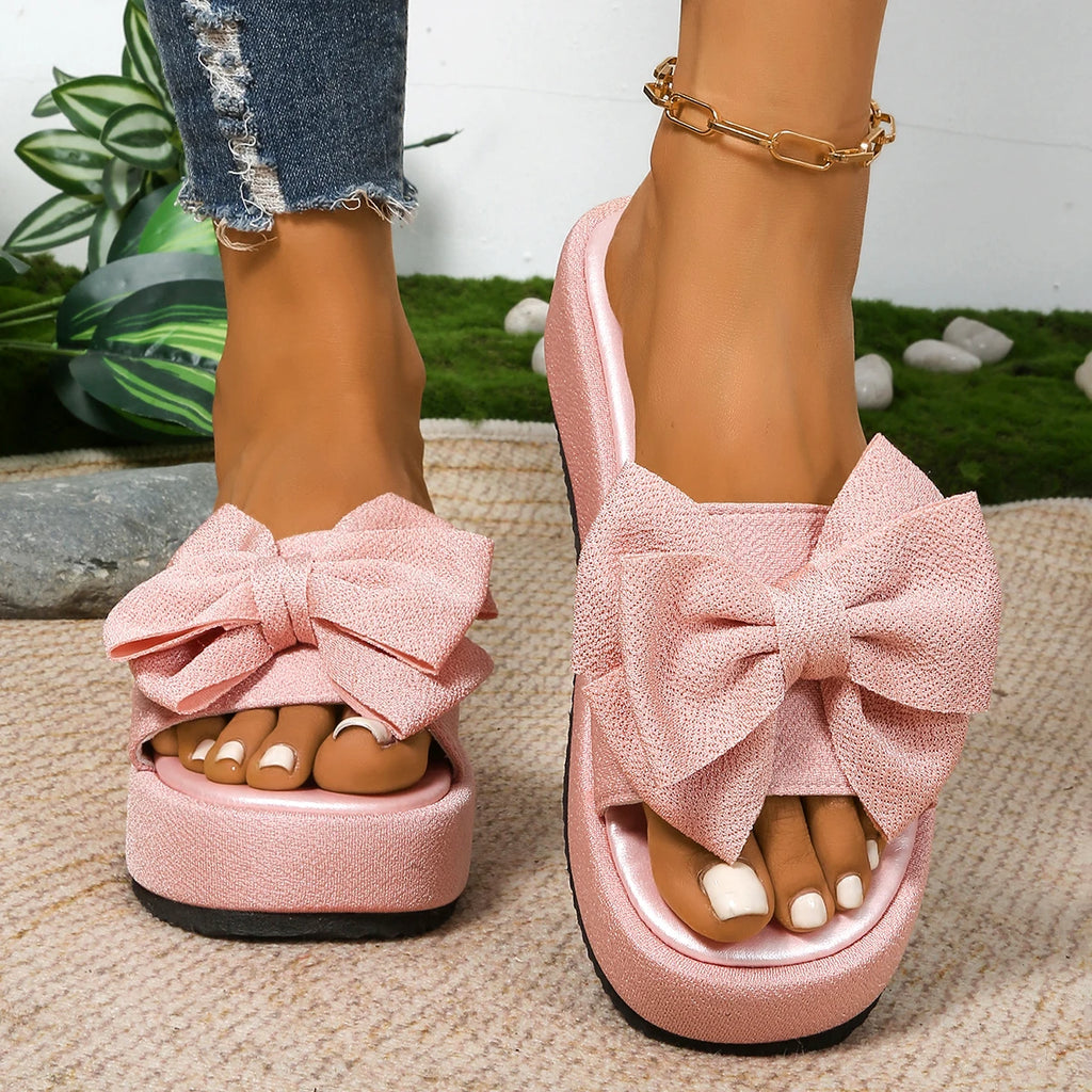 BCEBYL Women's Bow Fish Mouth Sandals Casual Thick-Soled Summer Slippers