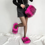 Women's Faux Fur Slides With Matching Shoulder Bag Set