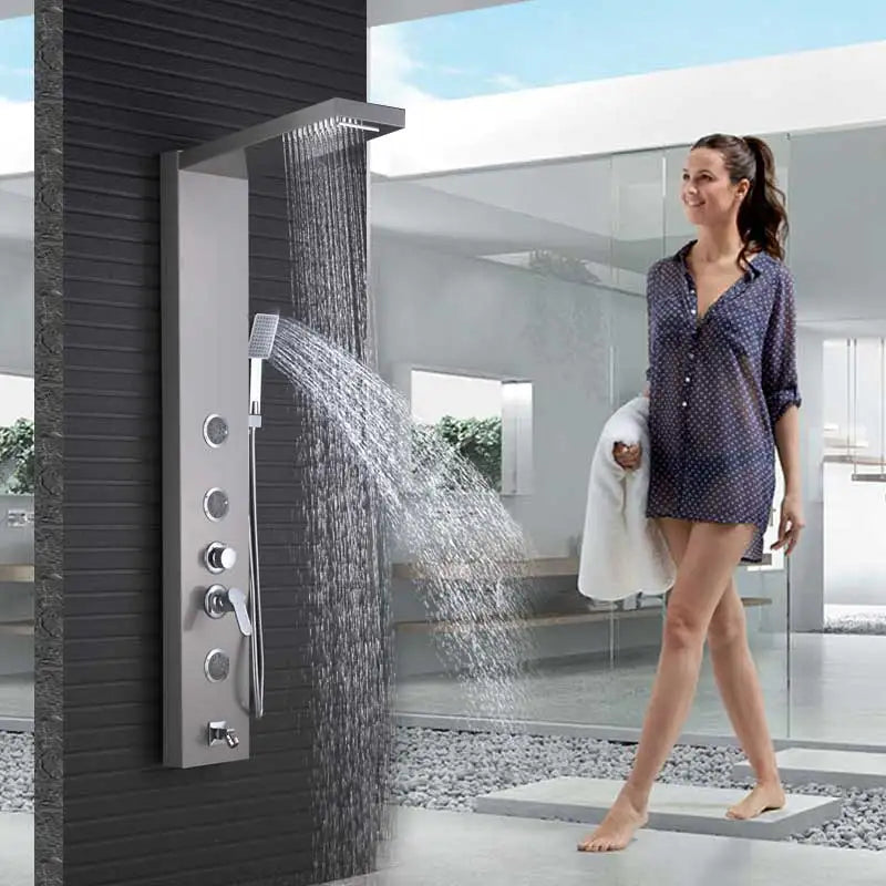 LED Rainfall Shower Panel Tower System with Massage Jets