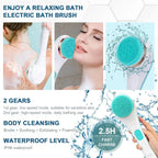 Electric Body Brush Back Scrubber Waterproof Rechargeable Exfoliating Massage Set