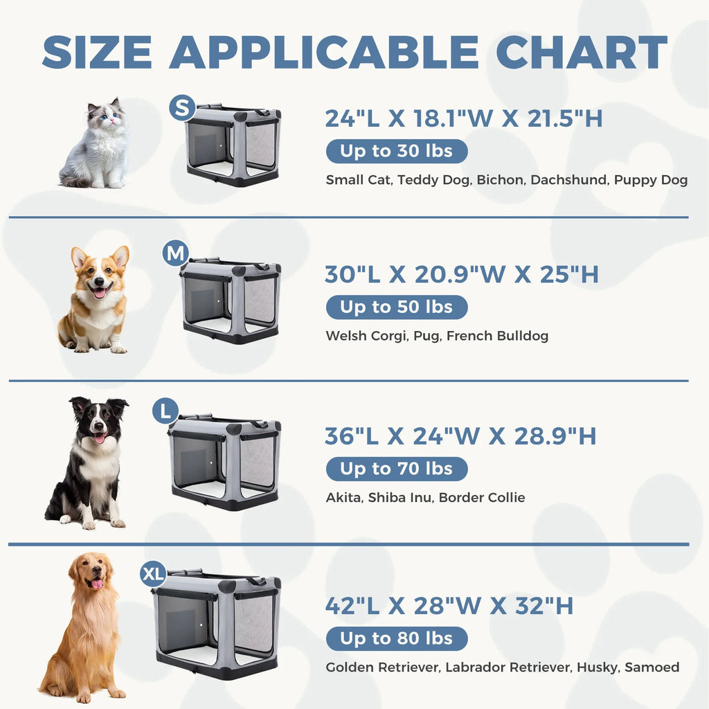 Foldable Oxford Dog Crate Portable Soft Kennel with 3 Doors for Small to Extra Large Dogs